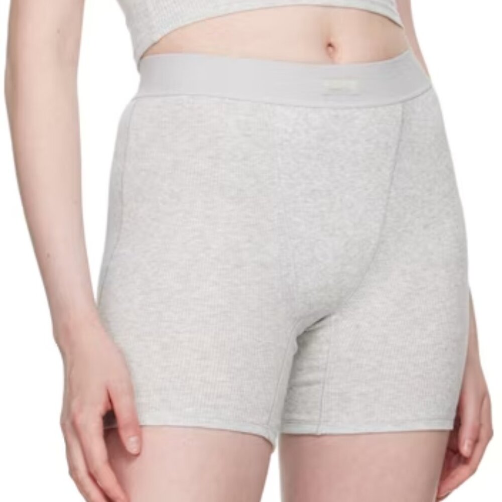 [SKIMS] Gray Cotton Rib Boy Shorts Medium Grey